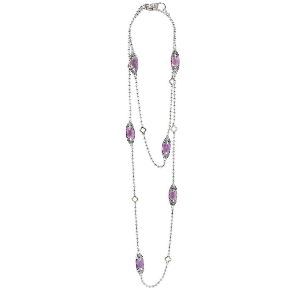Lagos Six Station Gemstone Necklace Amethyst silver